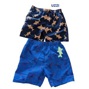 UZZI Boys Swim Trunks Lot of 2 Shark Print Mesh Lined Shorts SizeL NWT